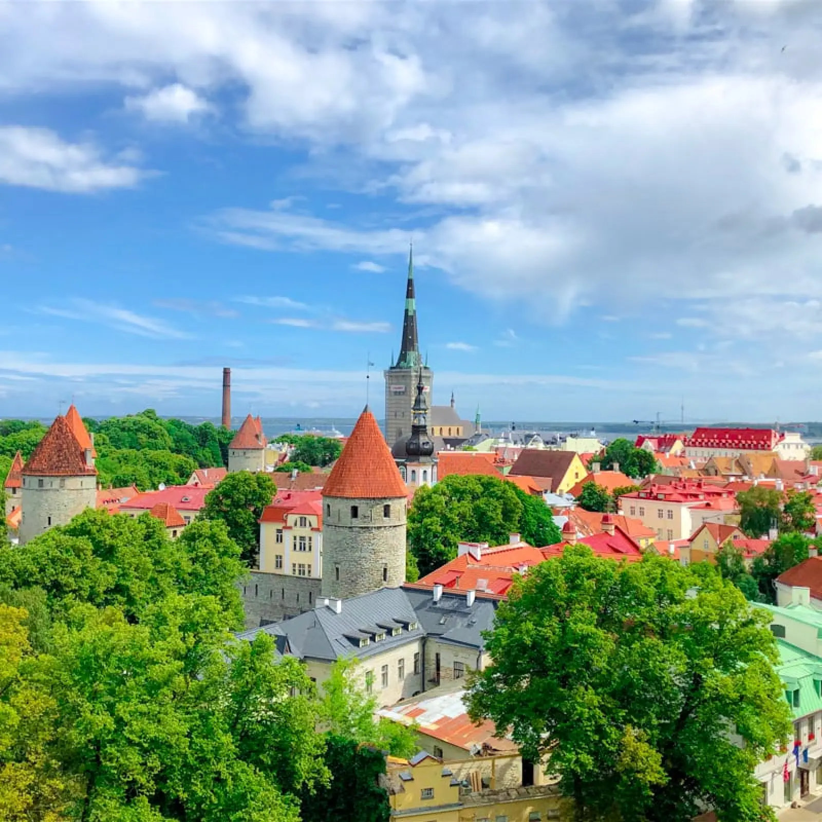 De torens en rode daken van de oude stad van Tallinn